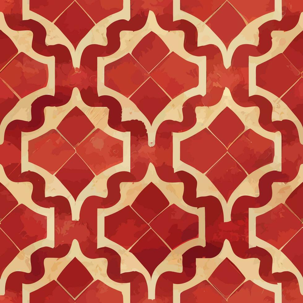 illustration vectorielle graphique de style islamique de motif de tuile sans couture géométrique rouge et or parfait pour les invitations, les cartes, l'impression, l'emballage cadeau, la fabrication, le textile, le tissu, les papiers peints vecteur