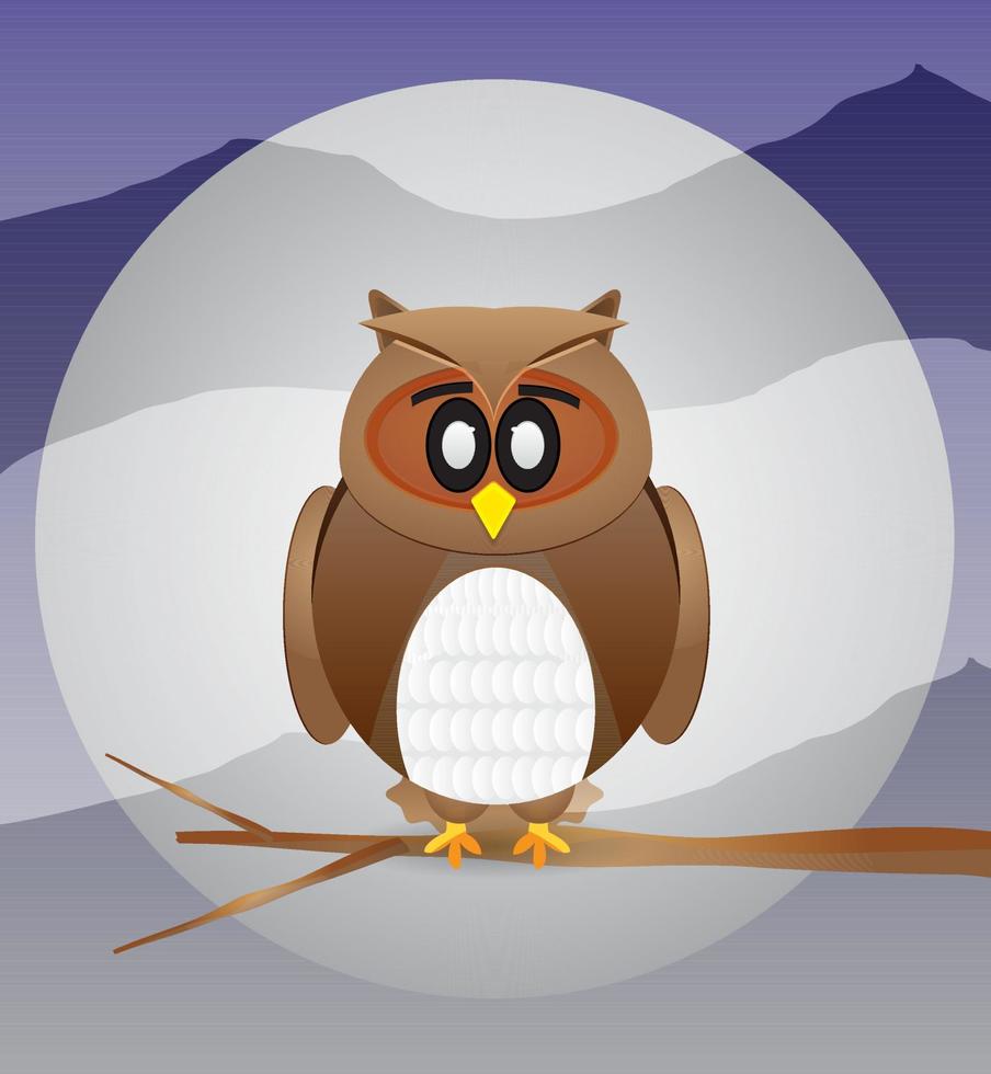 illustration de hibou de dessin animé avec la lune en arrière-plan vecteur