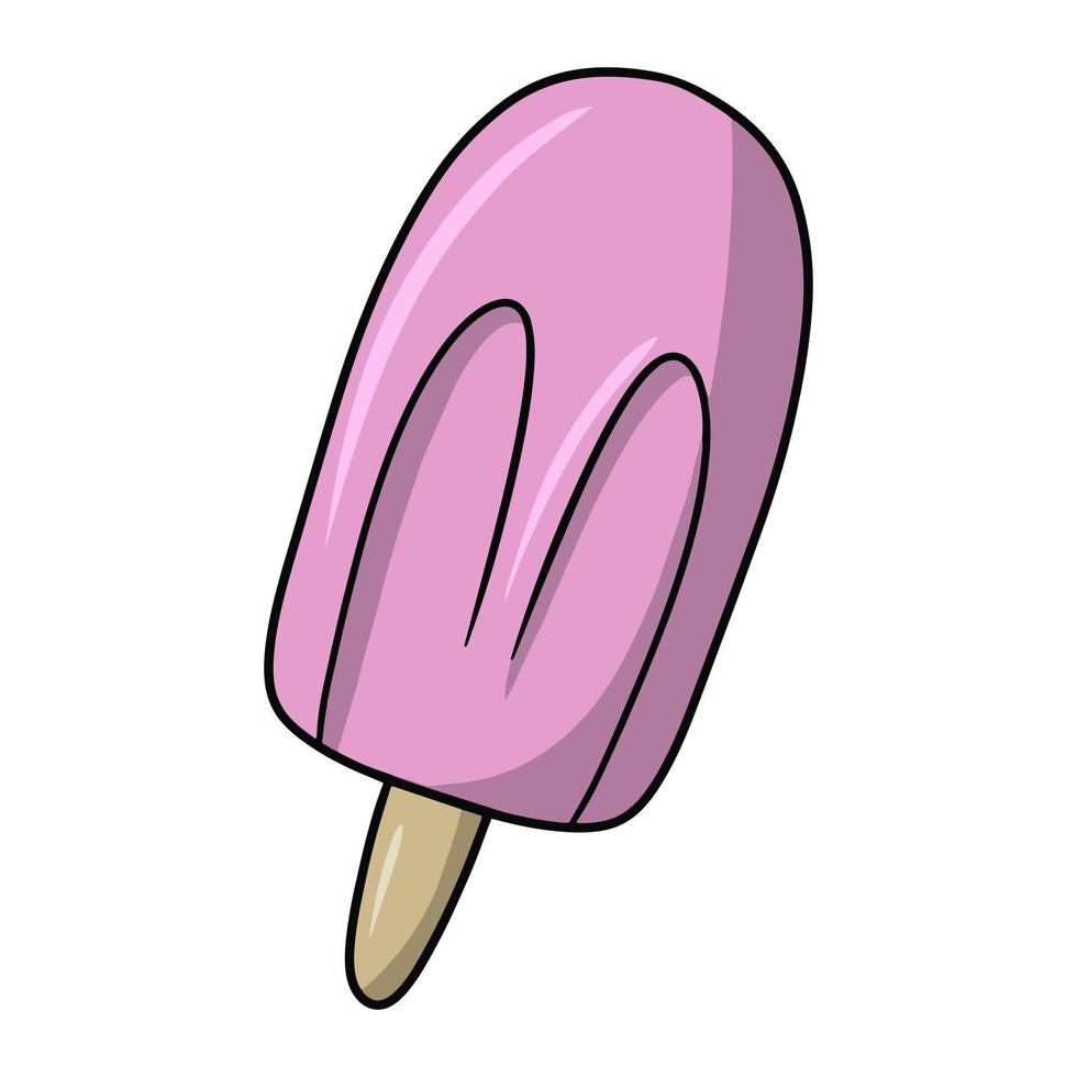 glace rose aux fruits sur un bâton en bois, illustration vectorielle en style cartoon sur fond blanc vecteur