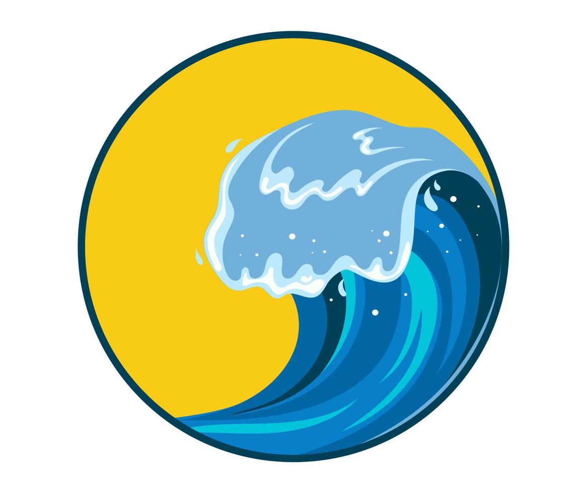 vague de tsumani en style cartoon plat. grande éclaboussure d'eau tropicale bleue avec mousse blanche. illustration vectorielle isolée sur fond blanc vecteur