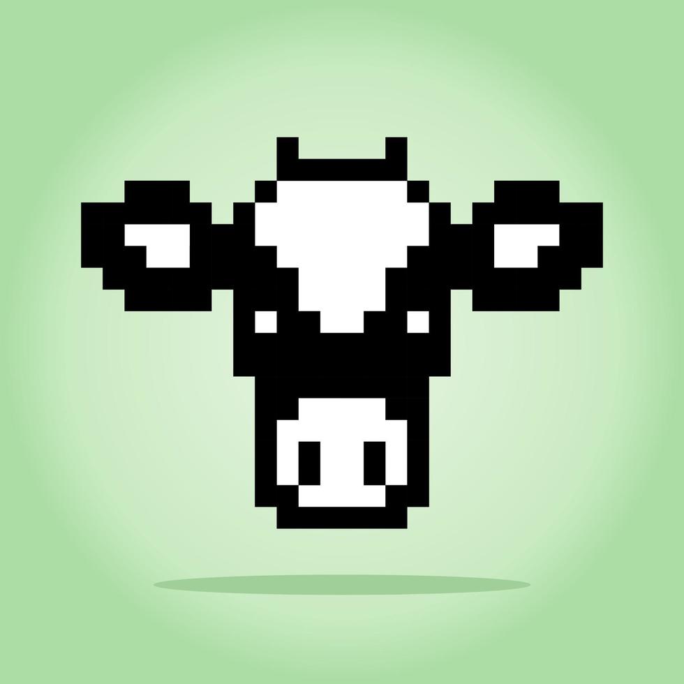 Tête de pixel 8 bits d'une vache. animaux pour les actifs de jeu dans les illustrations vectorielles. vache au point de croix vecteur