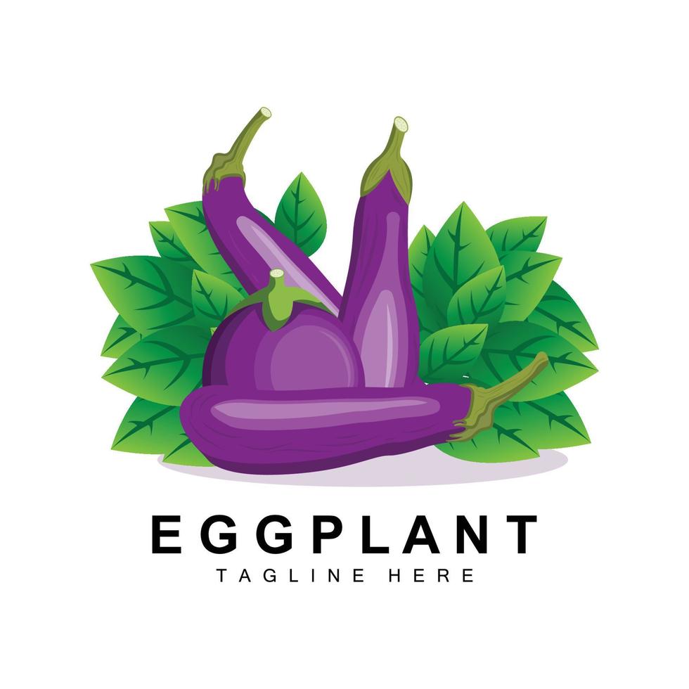 création de logo d'aubergine, illustration de légumes vecteur de plantation de légumes violets, modèle d'icône de marque de produit