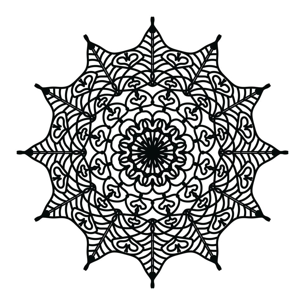 mandala noir, arrière-plan de conception de mandala ornemental de luxe, conception de mandala, conception de papier peint d'art de livre de coloriage de modèle de mandala, modèle de tuile, carte de voeux, mandala noir et blanc vecteur