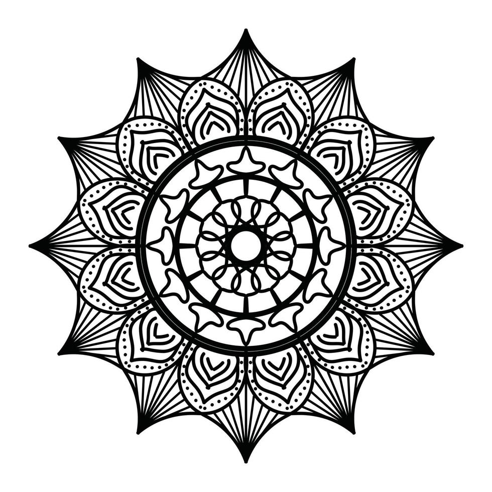 mandala noir, arrière-plan de conception de mandala ornemental de luxe, conception de mandala, conception de papier peint d'art de livre de coloriage de modèle de mandala, modèle de tuile, carte de voeux, mandala noir et blanc vecteur