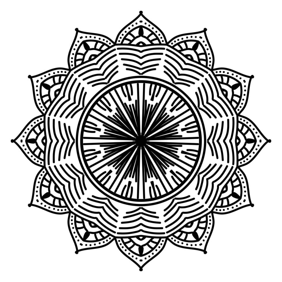 mandala noir, arrière-plan de conception de mandala ornemental de luxe, conception de mandala, conception de papier peint d'art de livre de coloriage de modèle de mandala, modèle de tuile, carte de voeux, mandala noir et blanc vecteur