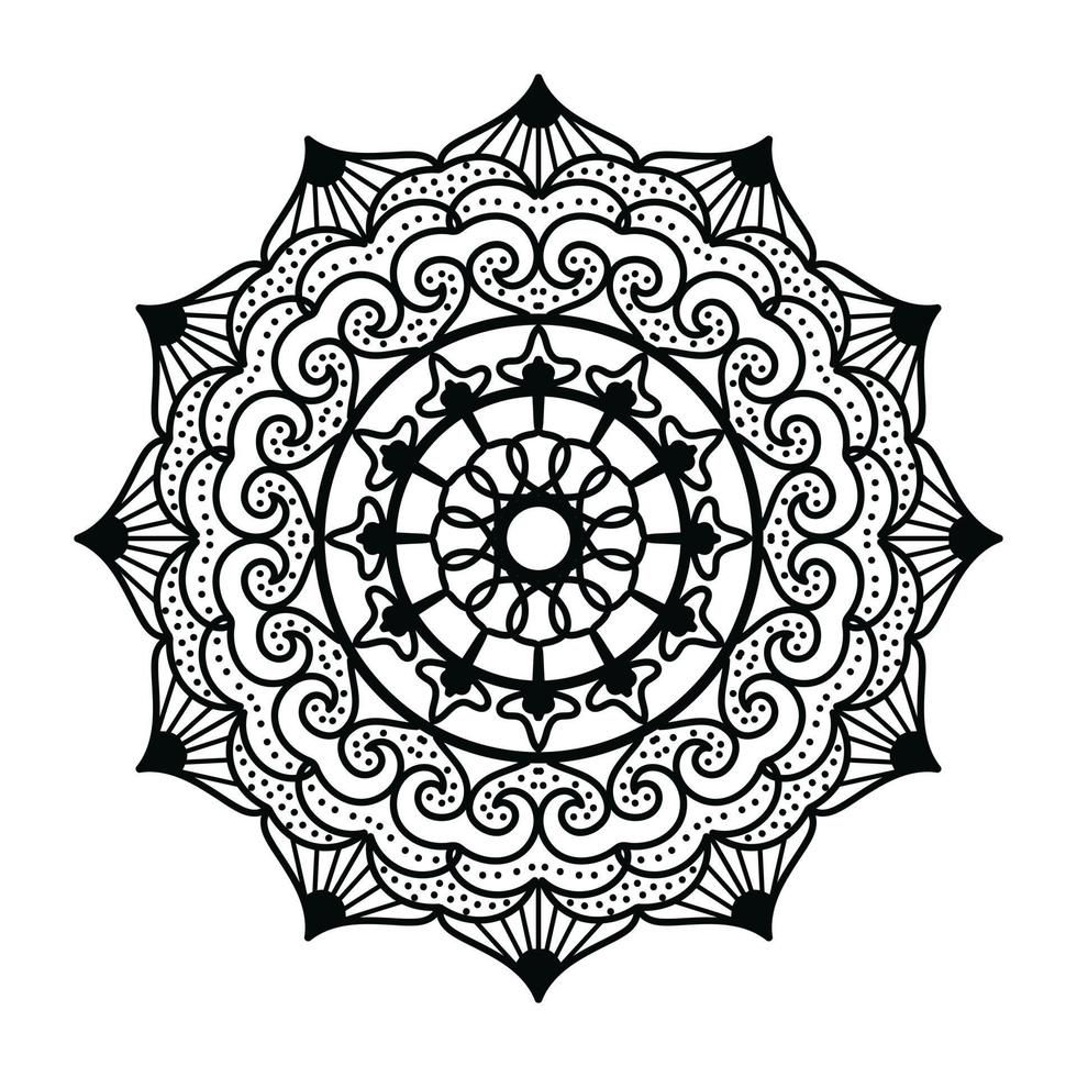 mandala noir, arrière-plan de conception de mandala ornemental de luxe, conception de mandala, conception de papier peint d'art de livre de coloriage de modèle de mandala, modèle de tuile, carte de voeux, mandala noir et blanc vecteur