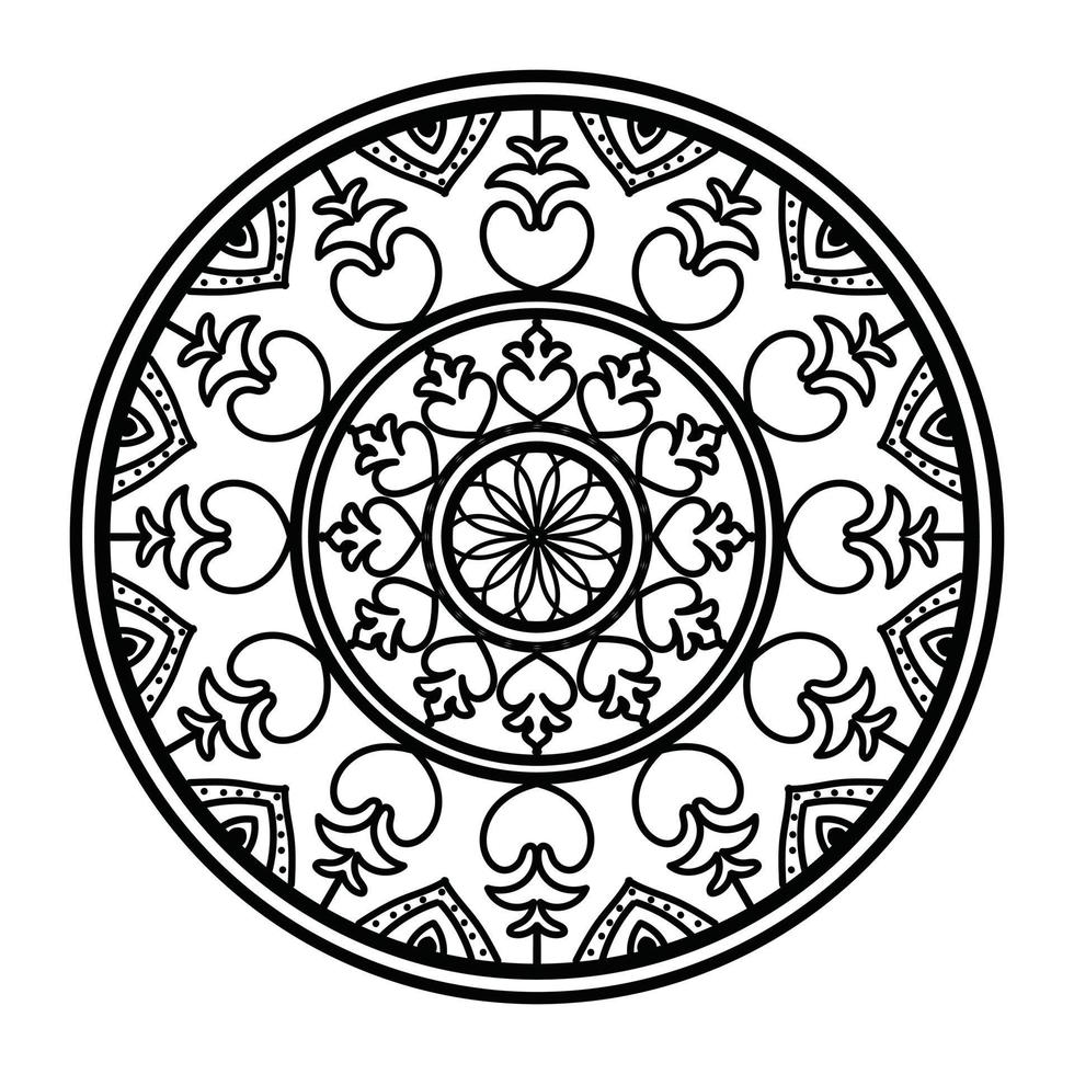 mandala noir, arrière-plan de conception de mandala ornemental de luxe, conception de mandala, conception de papier peint d'art de livre de coloriage de modèle de mandala, modèle de tuile, carte de voeux, mandala noir et blanc vecteur