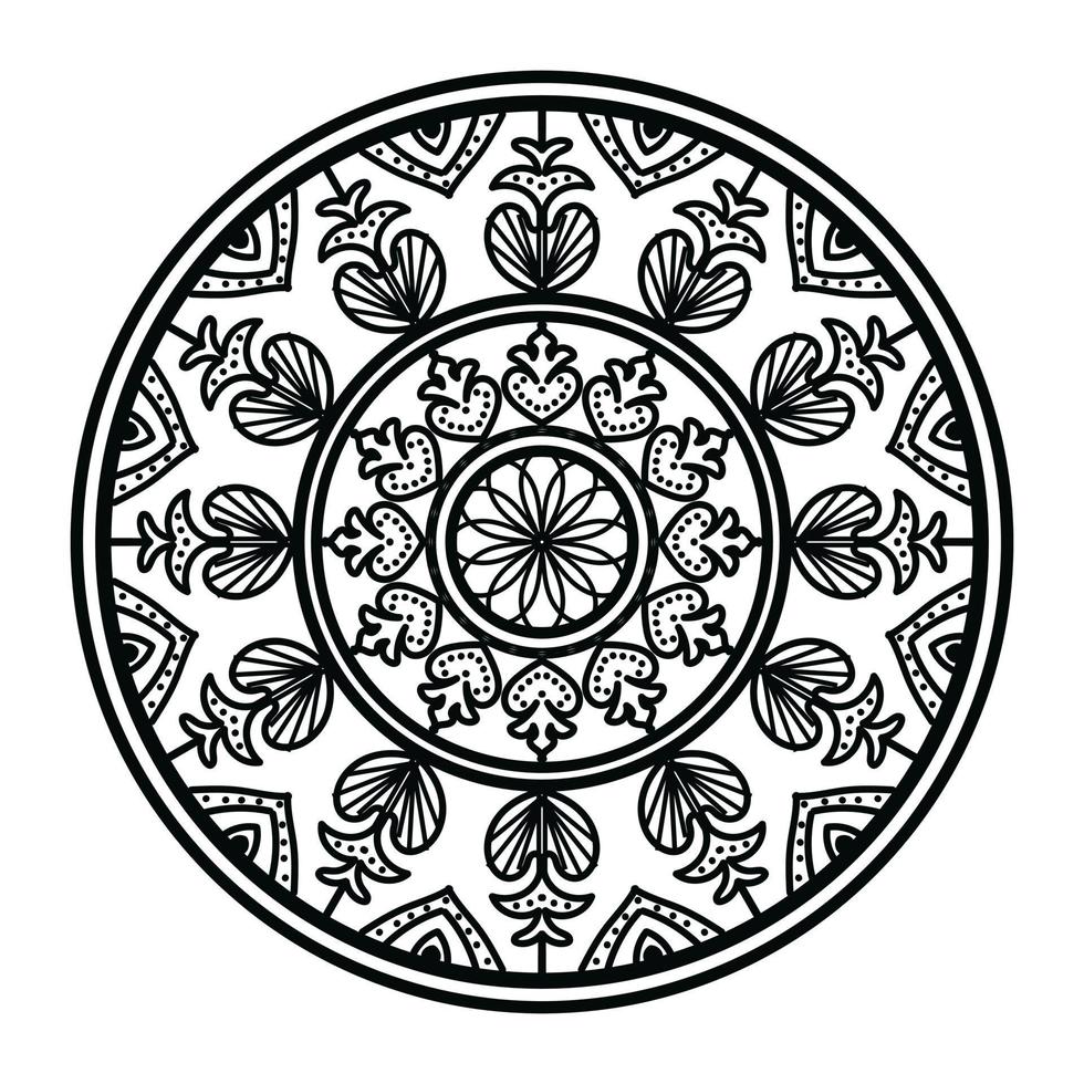 mandala noir, arrière-plan de conception de mandala ornemental de luxe, conception de mandala, conception de papier peint d'art de livre de coloriage de modèle de mandala, modèle de tuile, carte de voeux, mandala noir et blanc vecteur