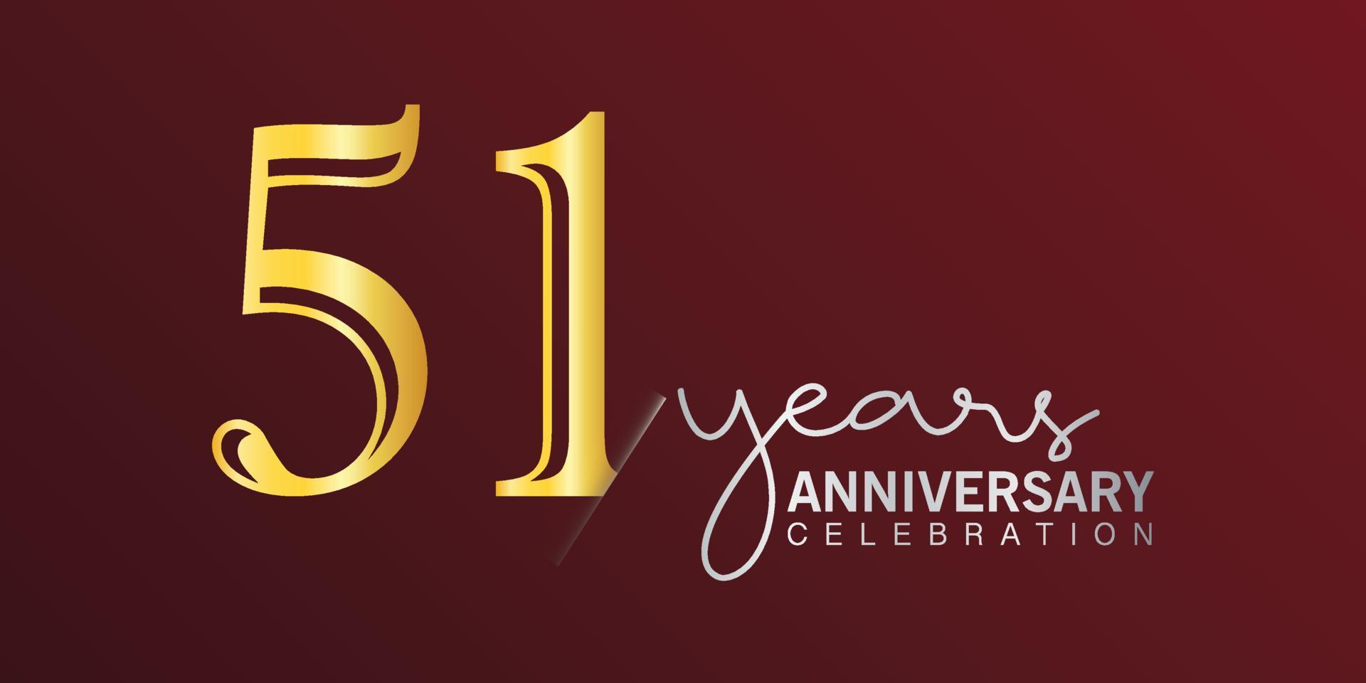 Logotype de célébration du 51e anniversaire numéro couleur or avec fond de couleur rouge. anniversaire de vecteur pour la célébration, carte d'invitation et carte de voeux