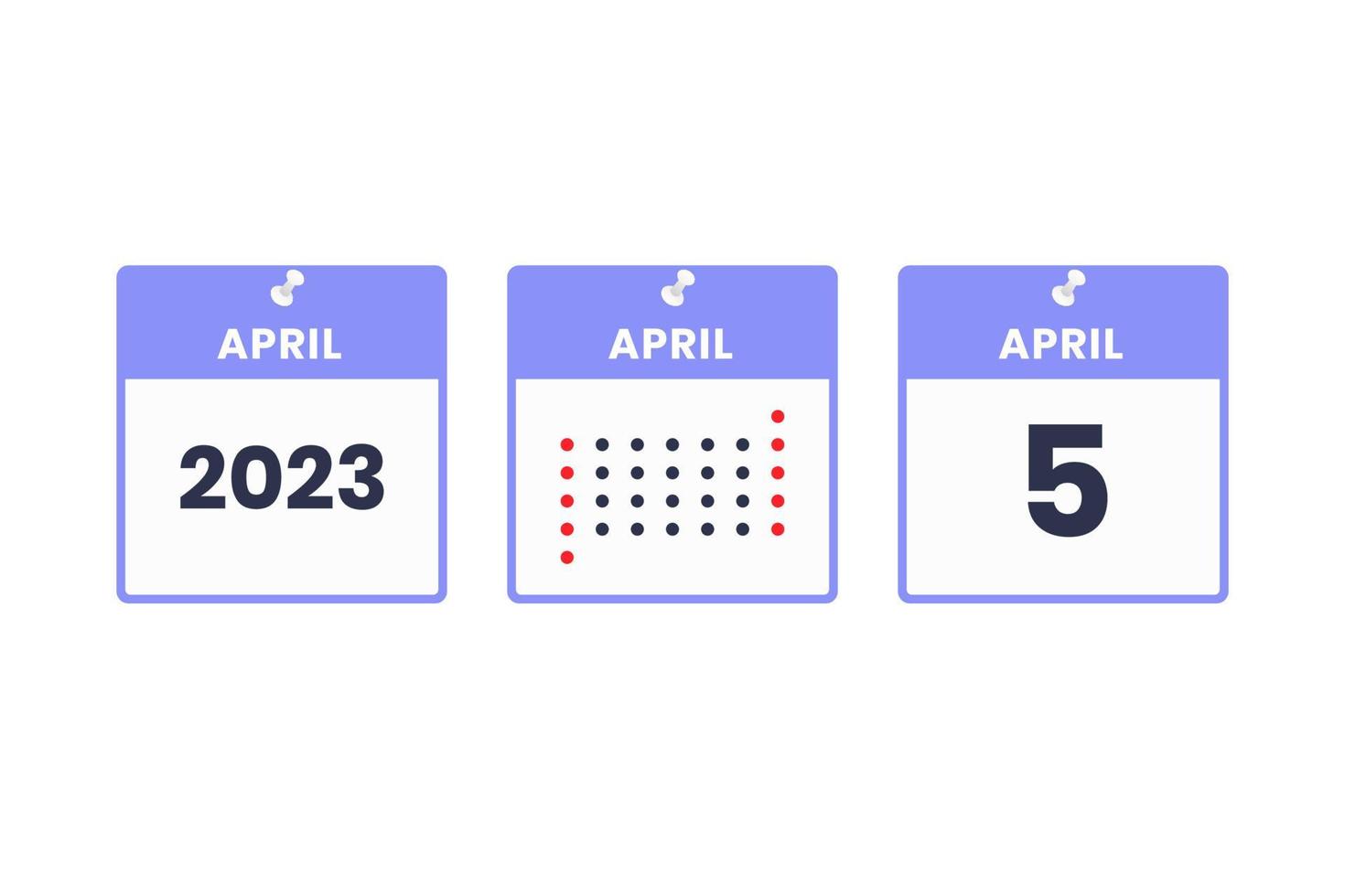 icône de conception de calendrier du 5 avril. Calendrier 2023, rendez-vous, concept de date importante vecteur