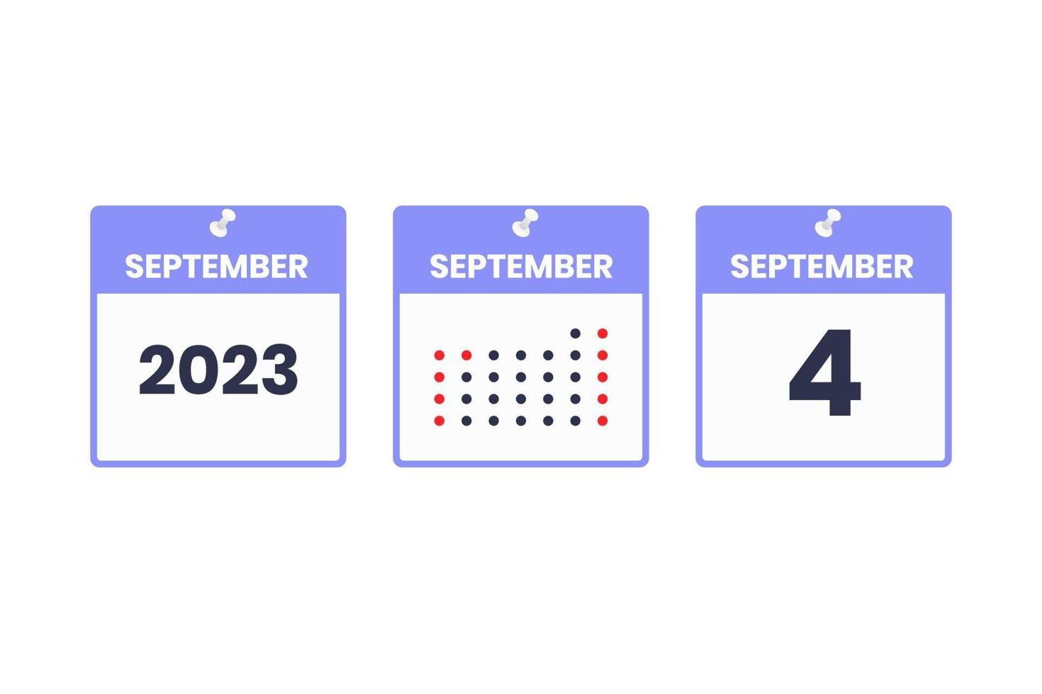 icône de conception de calendrier du 4 septembre. Calendrier 2023, rendez-vous, concept de date importante vecteur