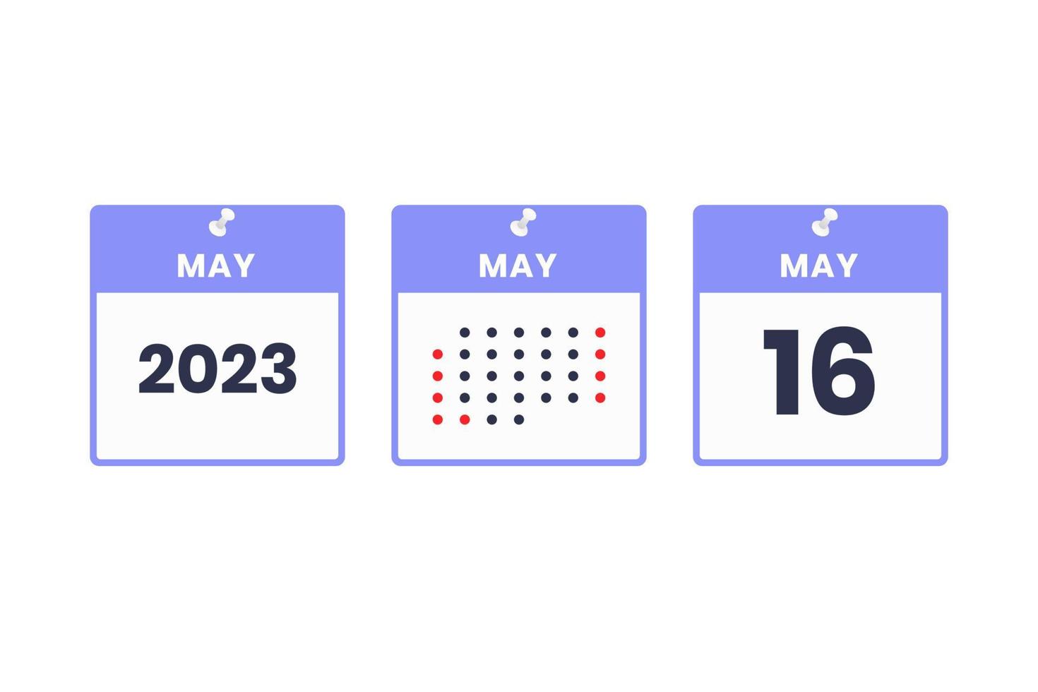 icône de conception de calendrier du 16 mai. Calendrier 2023, rendez-vous, concept de date importante vecteur