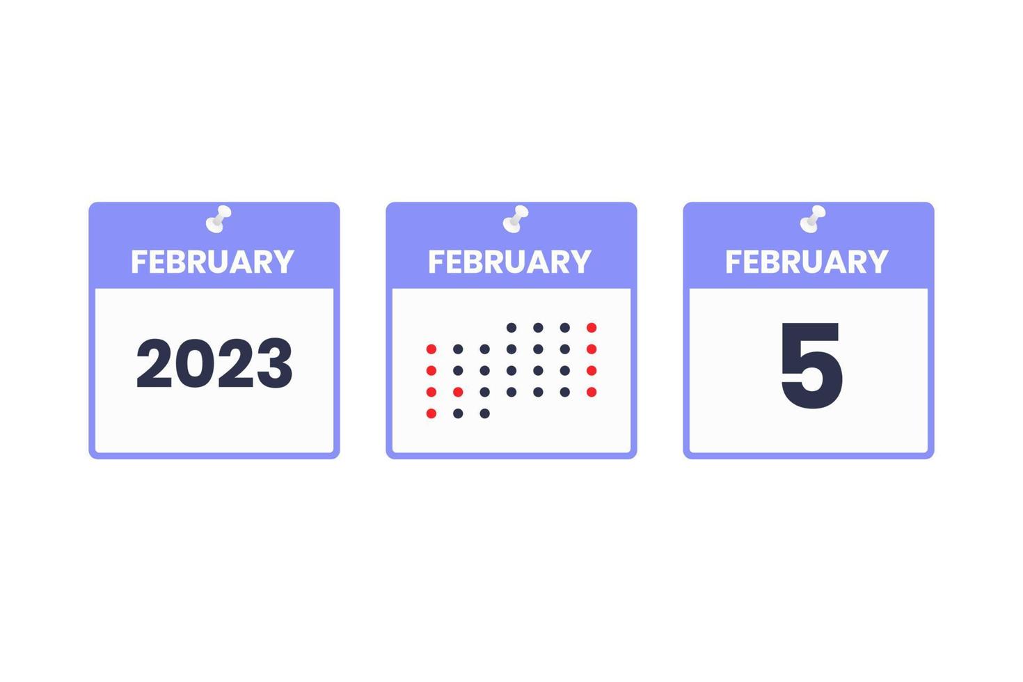 icône de conception de calendrier du 5 février. Calendrier 2023, rendez-vous, concept de date importante vecteur