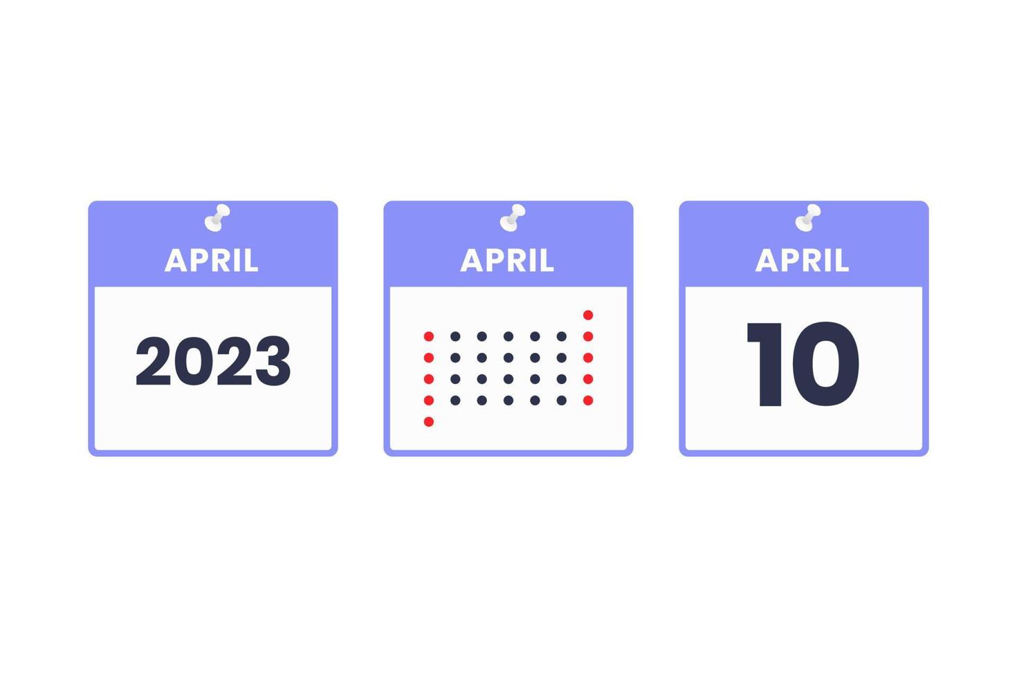 icône de conception de calendrier du 10 avril. Calendrier 2023, rendez-vous, concept de date importante vecteur