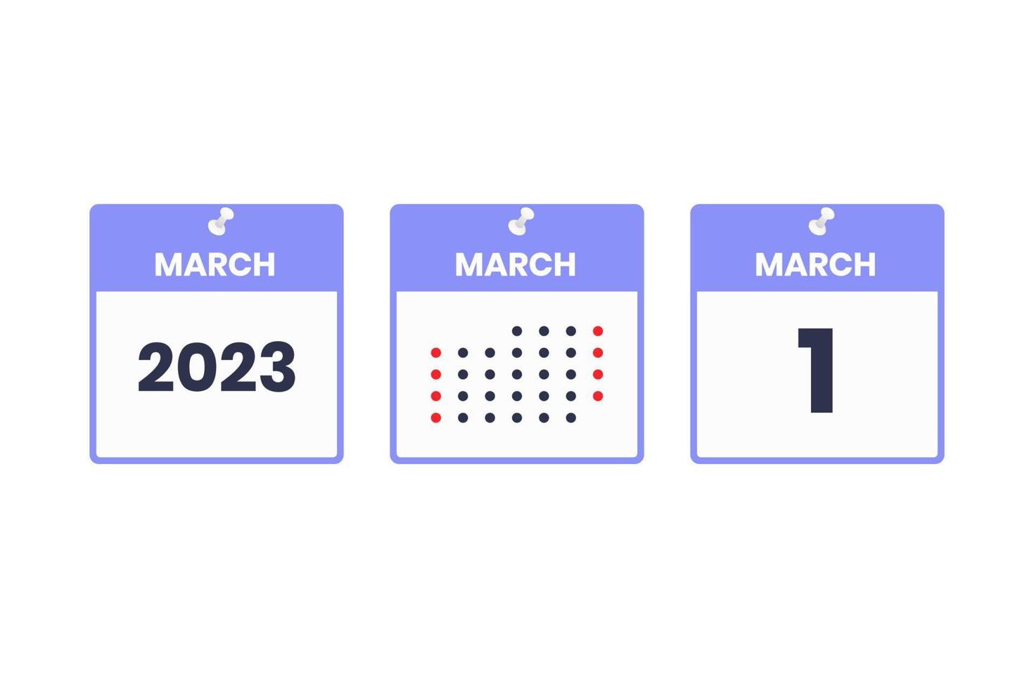 icône de conception de calendrier du 1er mars. Calendrier 2023, rendez-vous, concept de date importante vecteur