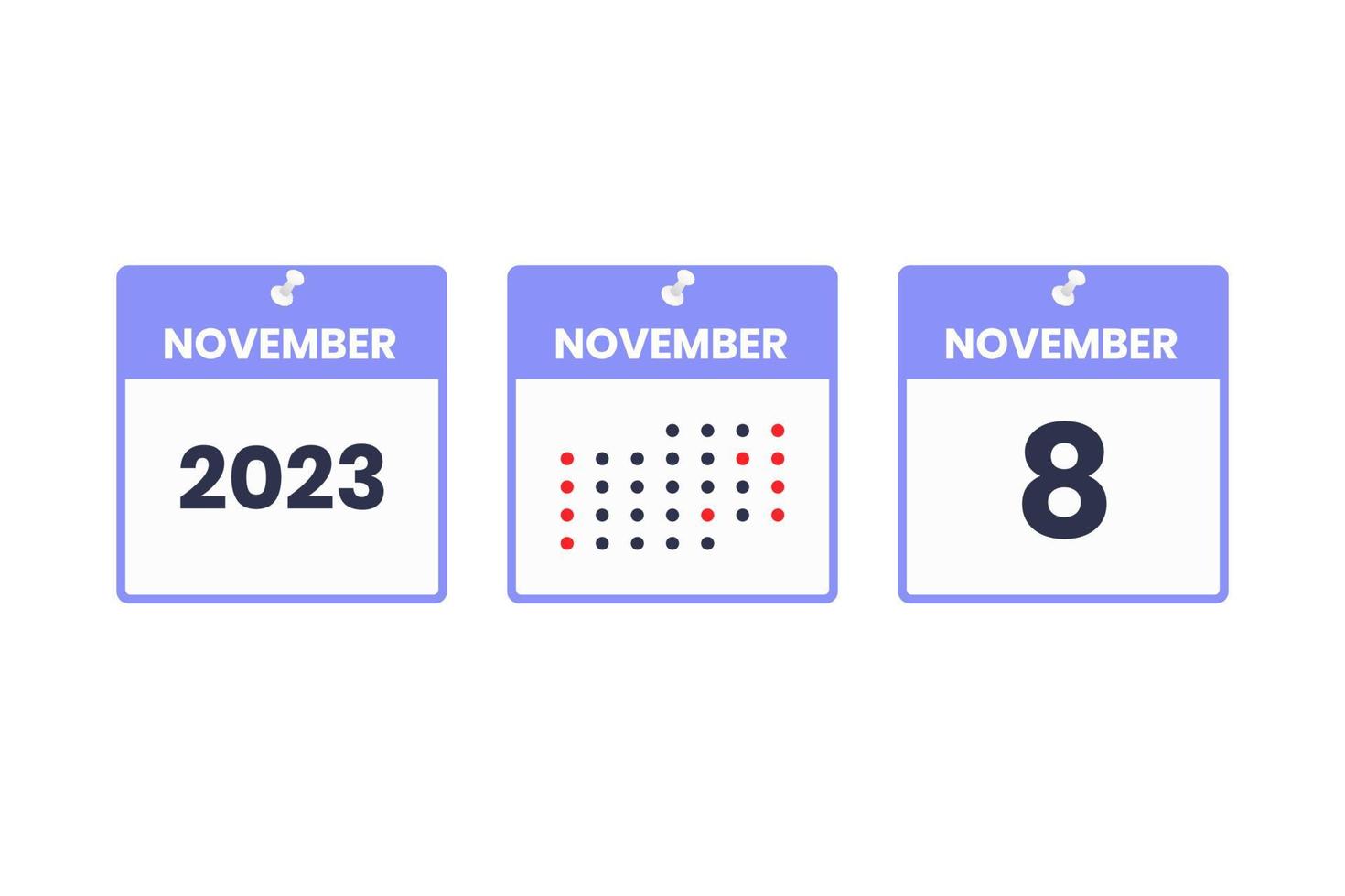icône de conception de calendrier du 8 novembre. Calendrier 2023, rendez-vous, concept de date importante vecteur