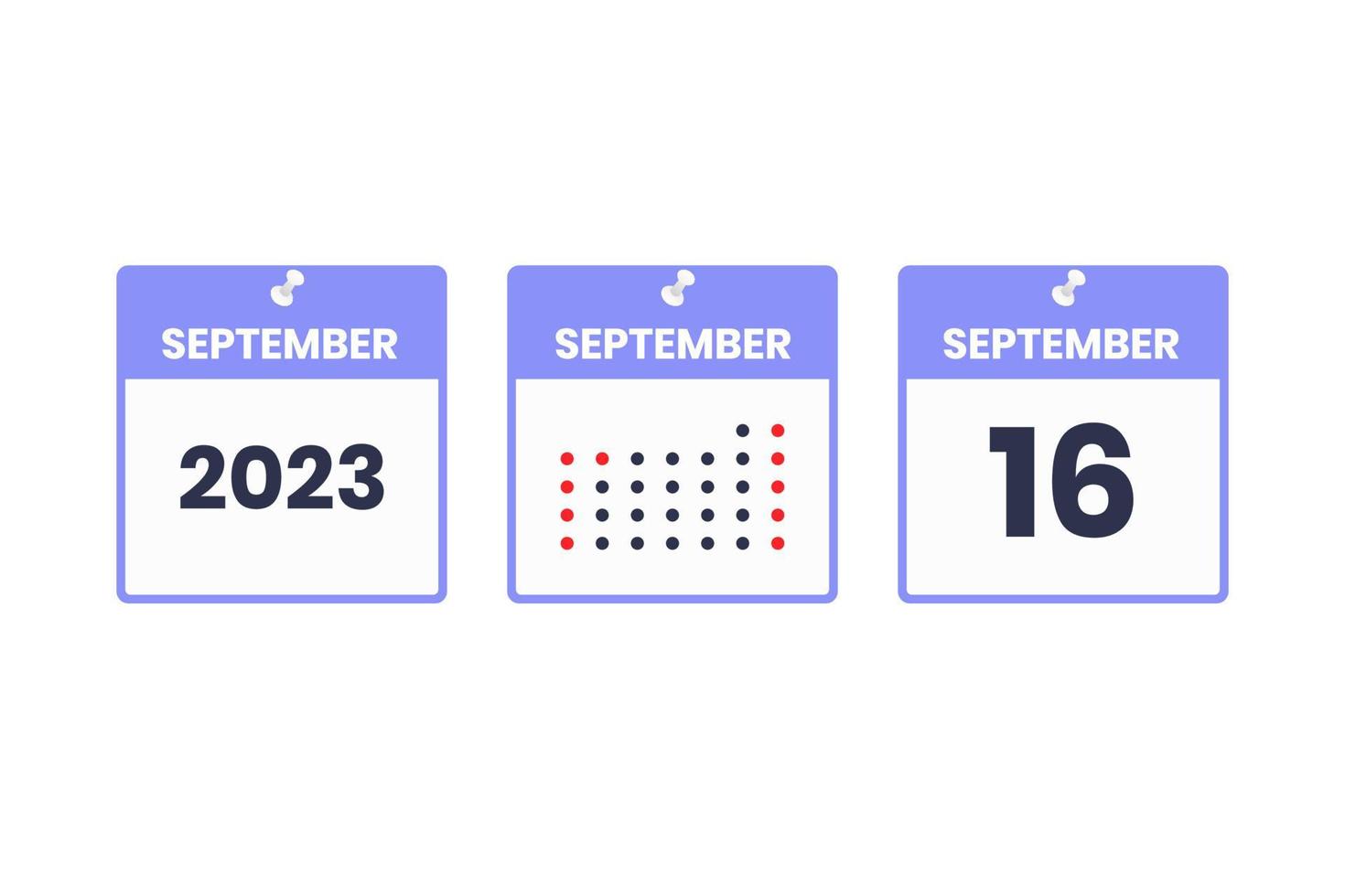 icône de conception de calendrier du 16 septembre. Calendrier 2023, rendez-vous, concept de date importante vecteur
