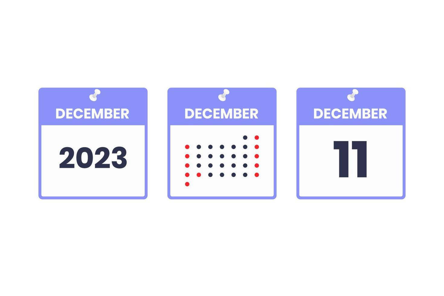 icône de conception de calendrier du 11 décembre. Calendrier 2023, rendez-vous, concept de date importante vecteur