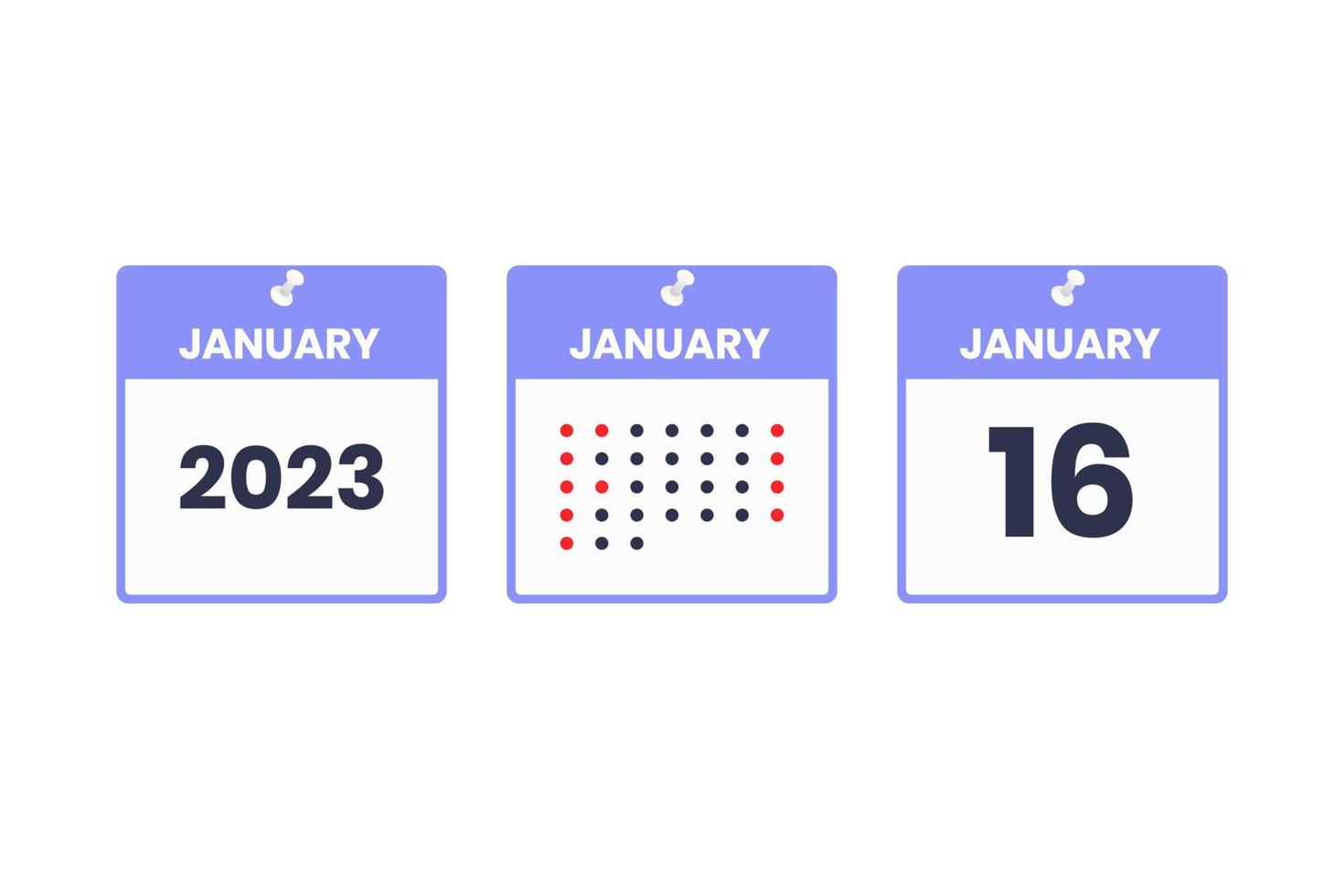 icône de conception de calendrier du 16 janvier. Calendrier 2023, rendez-vous, concept de date importante vecteur