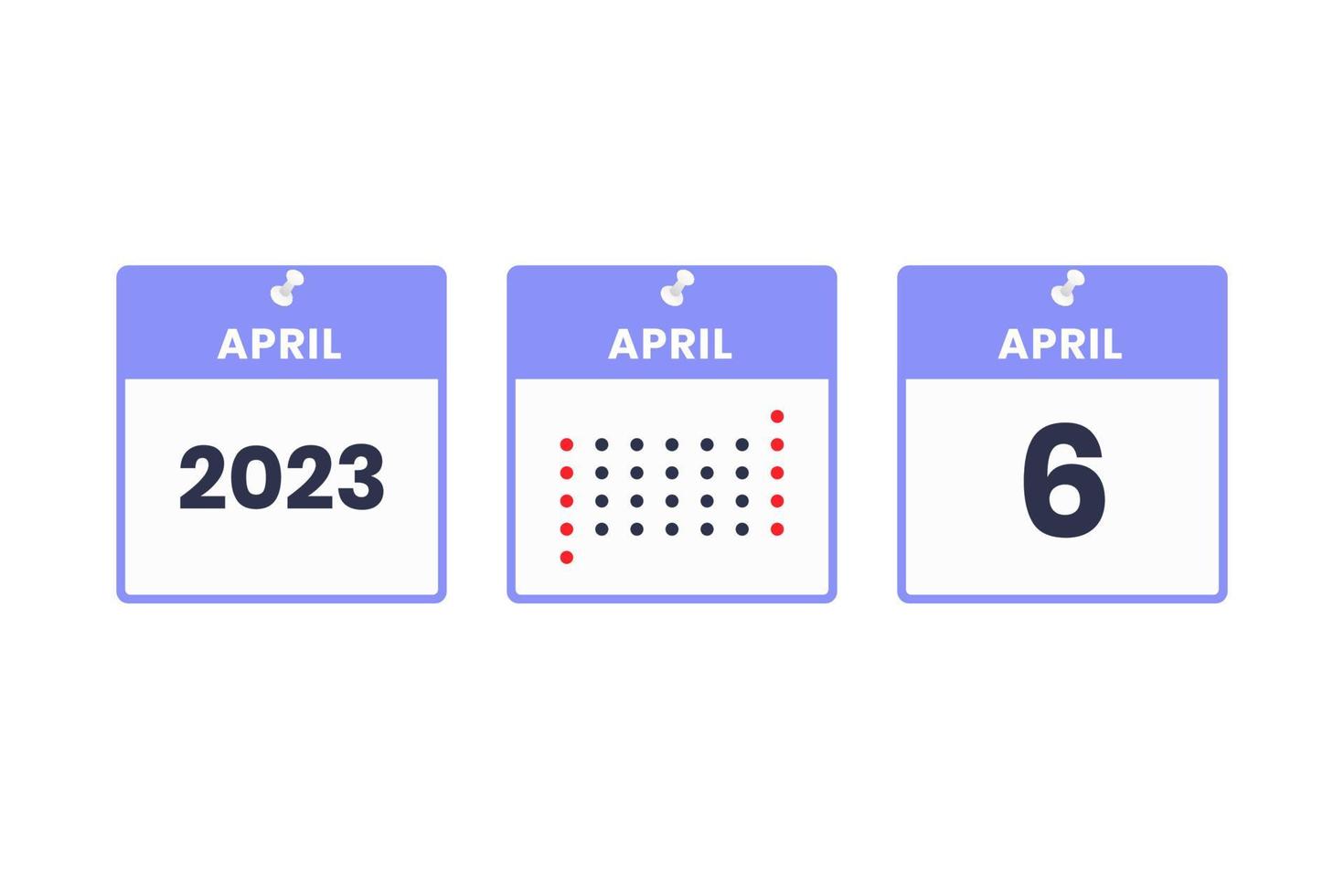 icône de conception de calendrier du 6 avril. Calendrier 2023, rendez-vous, concept de date importante vecteur