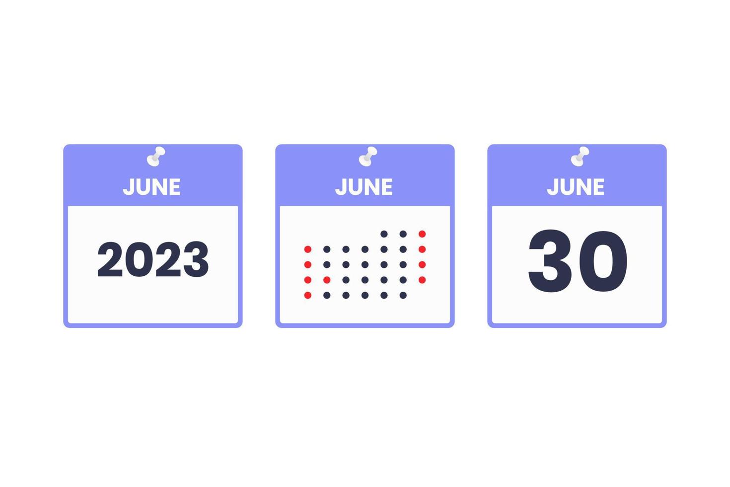 icône de conception de calendrier du 30 juin. Calendrier 2023, rendez-vous, concept de date importante vecteur