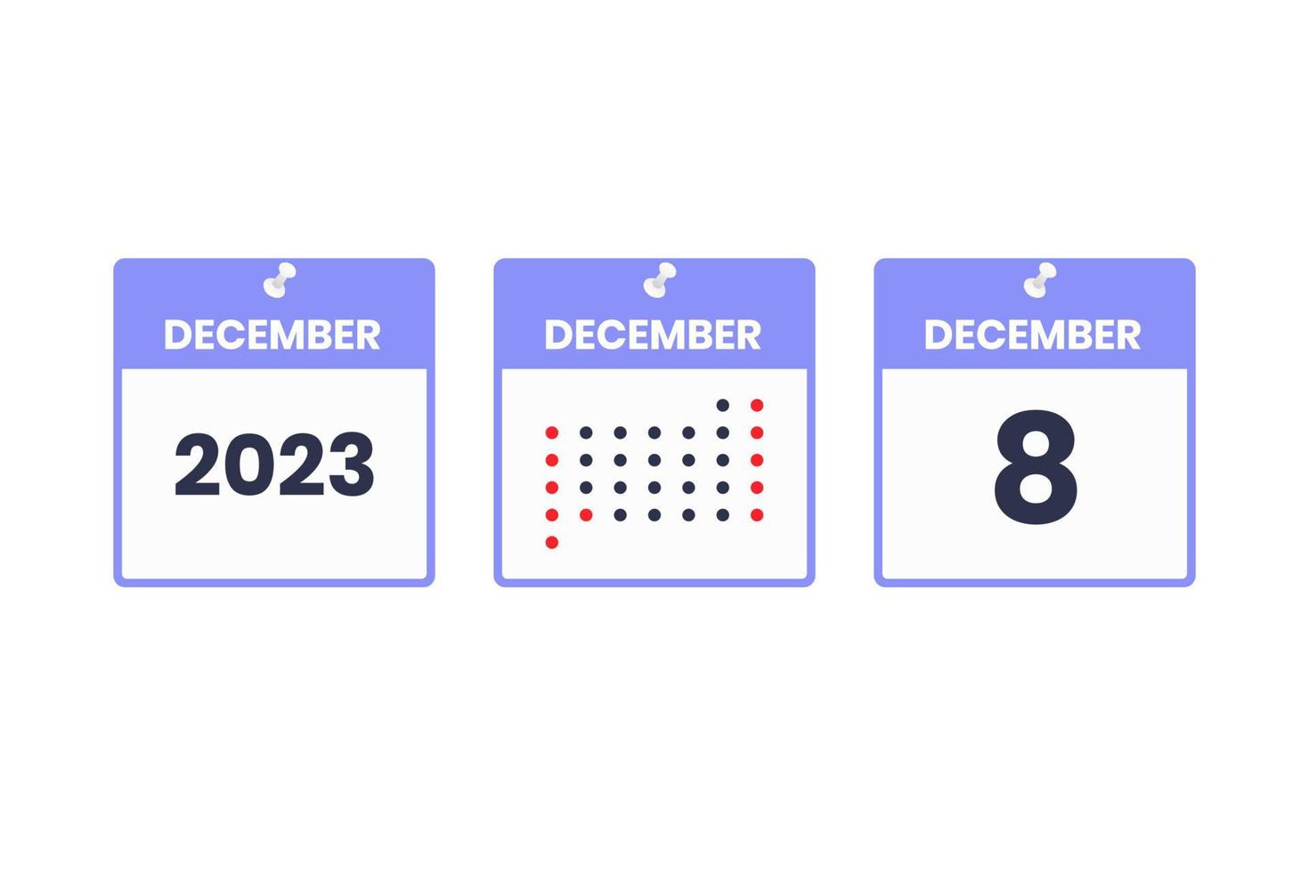 icône de conception de calendrier du 8 décembre. Calendrier 2023, rendez-vous, concept de date importante vecteur