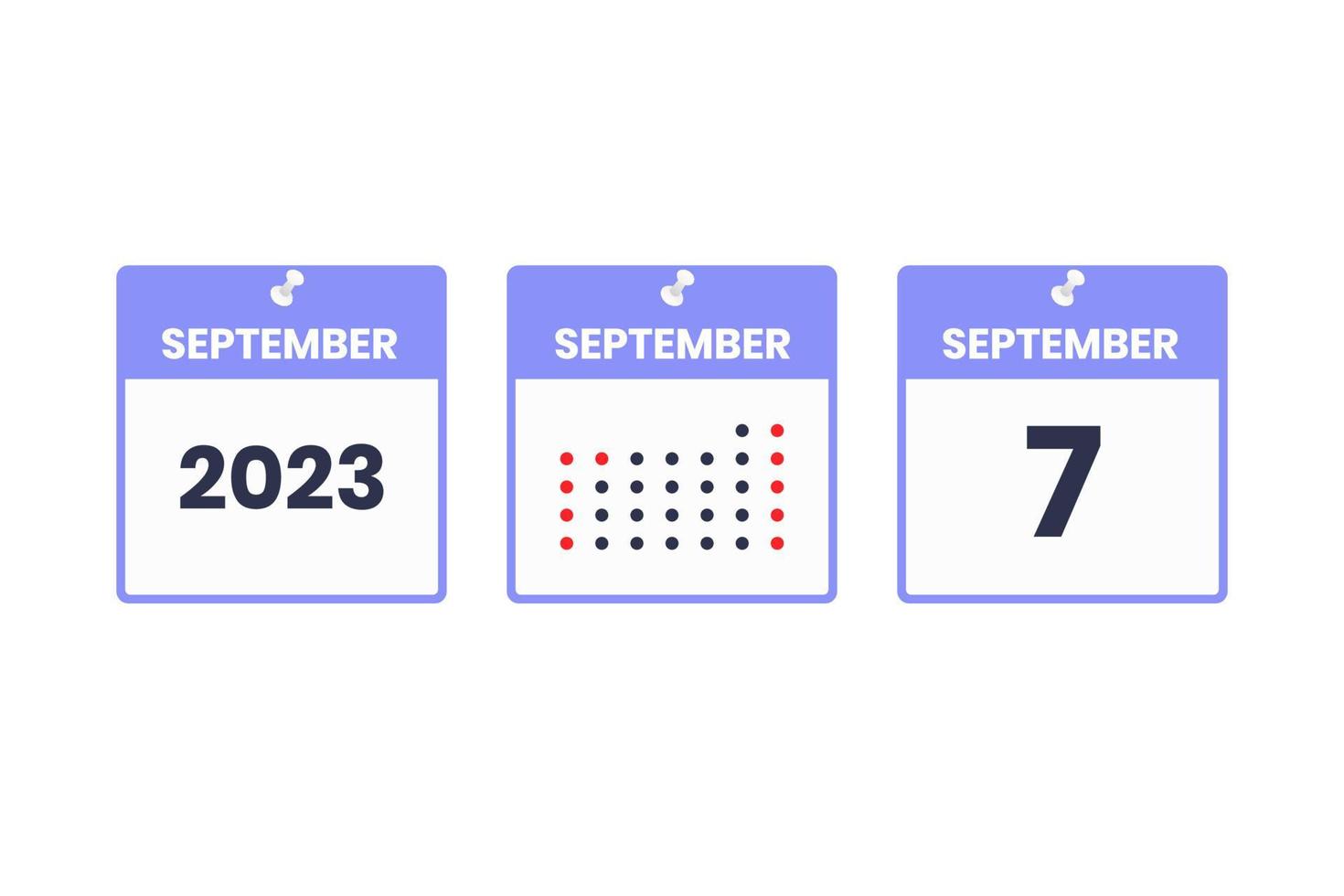 icône de conception de calendrier du 7 septembre. Calendrier 2023, rendez-vous, concept de date importante vecteur