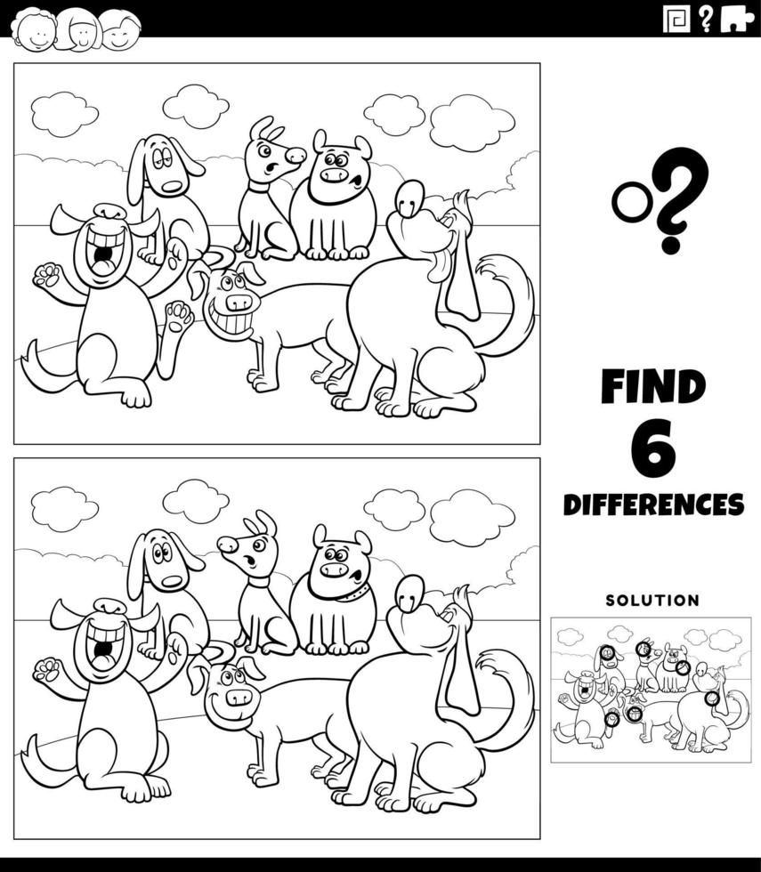 jeu de différences avec la page de coloriage des chiens de dessin animé vecteur