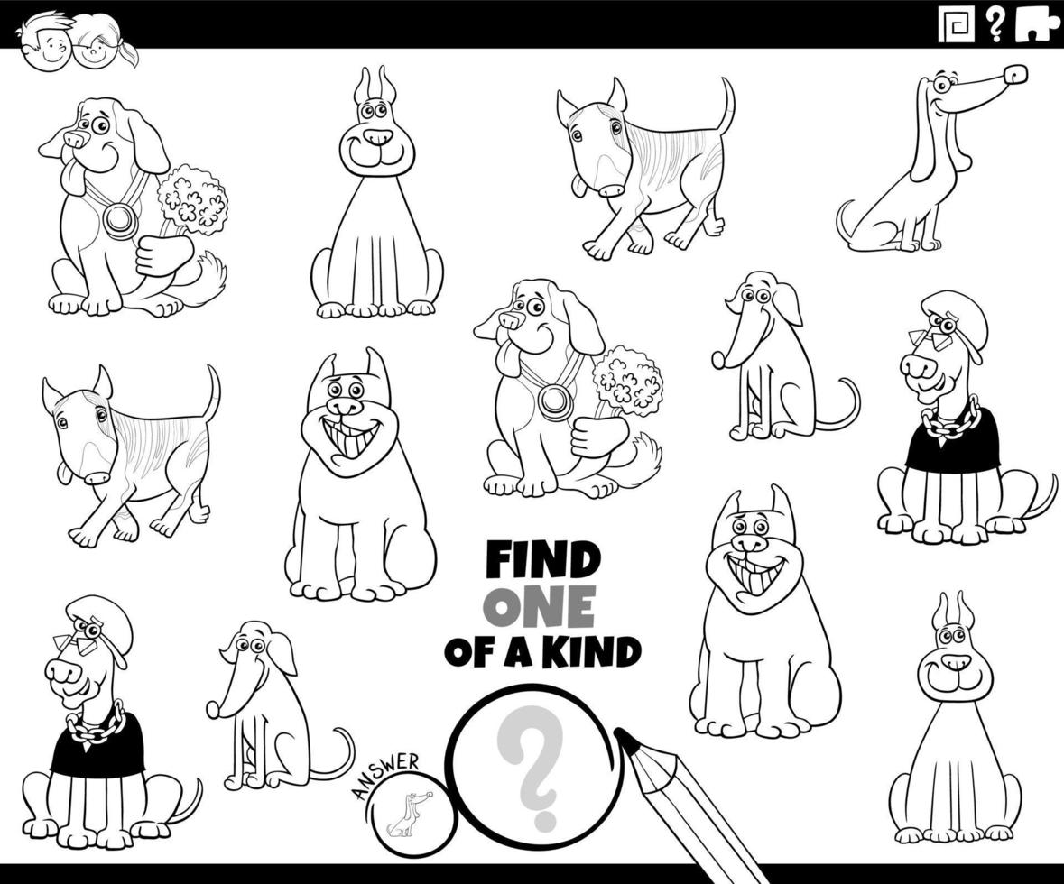 jeu unique en son genre avec une page de coloriage de chiens de dessin animé drôle vecteur