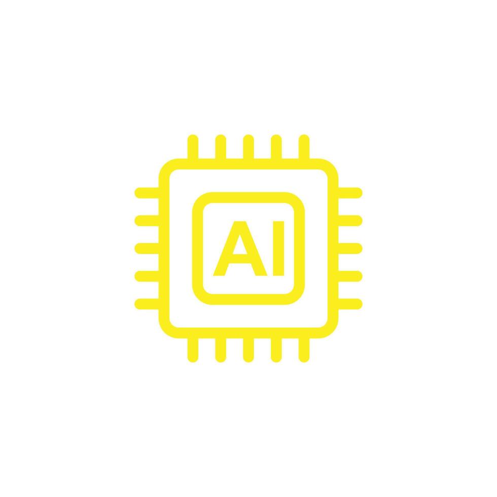 eps10 vecteur jaune puce ai cerveau icône de ligne d'intelligence artificielle isolée sur fond blanc. symbole de processeur ai dans un style moderne simple et plat pour la conception de votre site Web, votre logo et votre application mobile