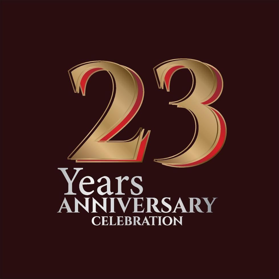 Logo anniversaire 23 ans couleur or et rouge isolé sur fond élégant, création vectorielle pour carte de voeux et carte d'invitation vecteur