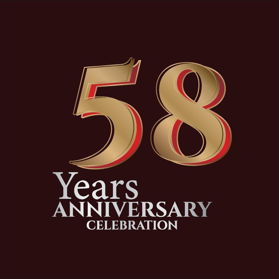 Logo du 58e anniversaire couleur or et rouge isolé sur fond élégant, création vectorielle pour carte de voeux et carte d'invitation vecteur