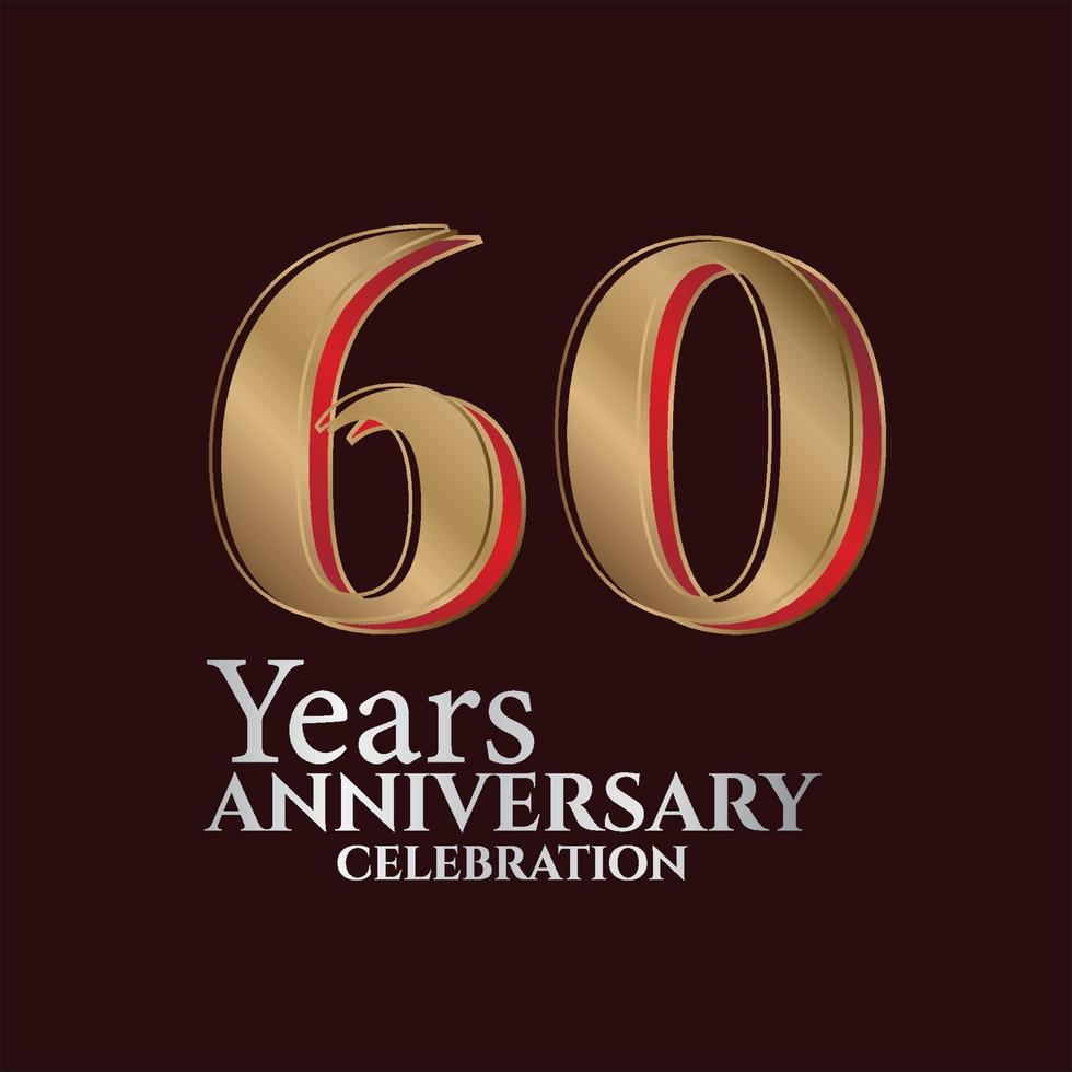 Logo du 60e anniversaire couleur or et rouge isolé sur fond élégant, création vectorielle pour carte de voeux et carte d'invitation vecteur