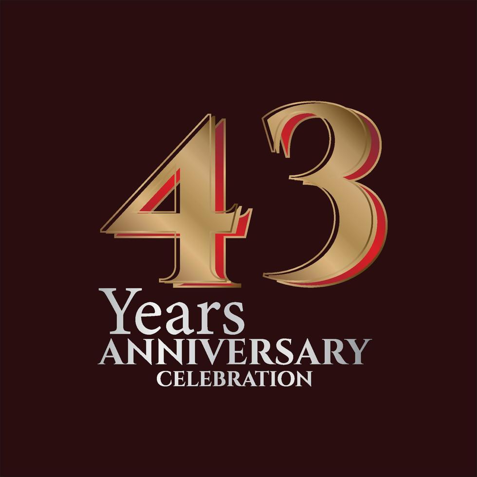 43e anniversaire logo couleur or et rouge isolé sur fond élégant, création vectorielle pour carte de voeux et carte d'invitation vecteur