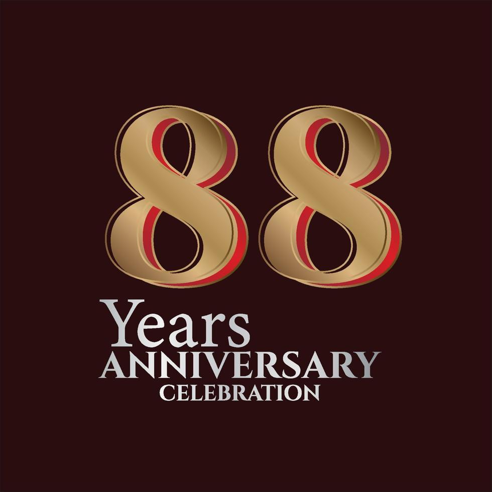 Logo du 88e anniversaire couleur or et rouge isolé sur fond élégant, création vectorielle pour carte de voeux et carte d'invitation vecteur