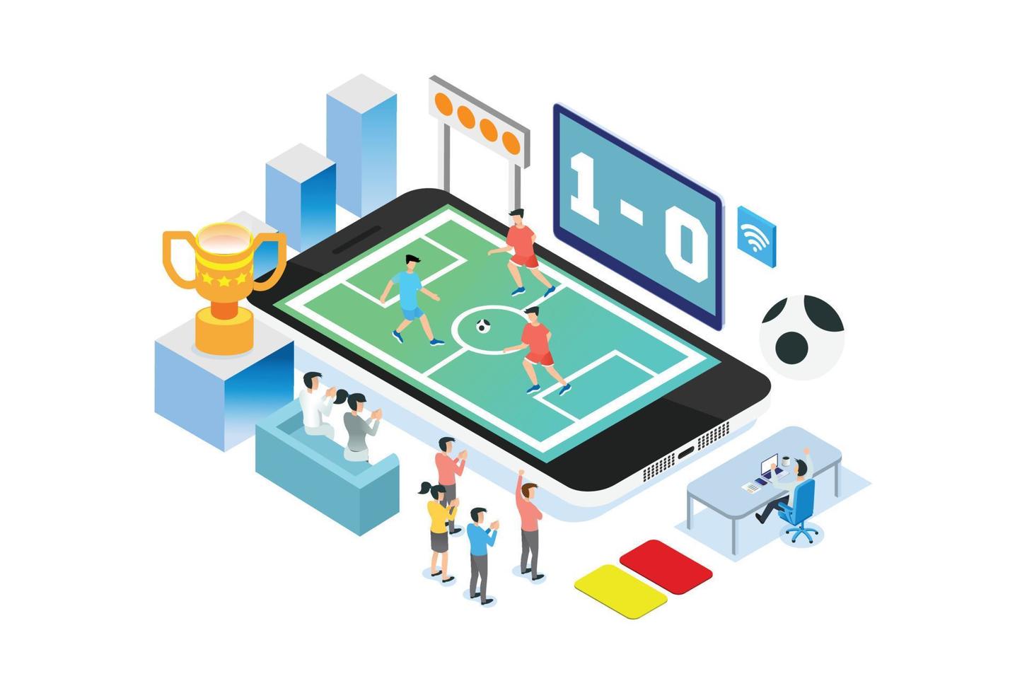 diffusion en continu de compétitions de football en direct isométriques modernes, adaptées aux diagrammes, aux infographies, aux illustrations et à d'autres actifs liés aux graphiques vecteur