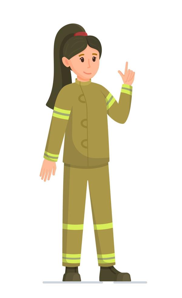 fille pompier isolé sur fond blanc. illustration vectorielle d'une femme en uniforme de pompier, prête à sauver des vies. vecteur