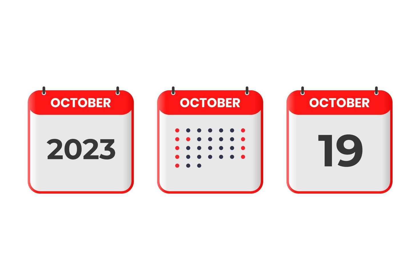 icône de conception de calendrier du 19 octobre. Calendrier 2023, rendez-vous, concept de date importante vecteur