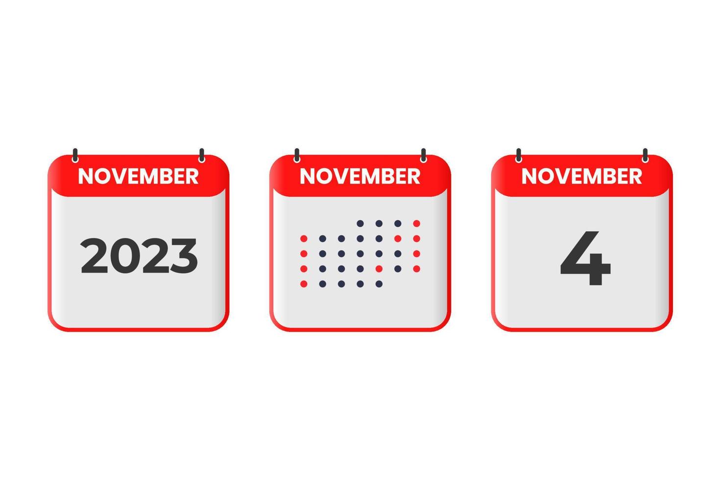 icône de conception de calendrier du 4 novembre. Calendrier 2023, rendez-vous, concept de date importante vecteur