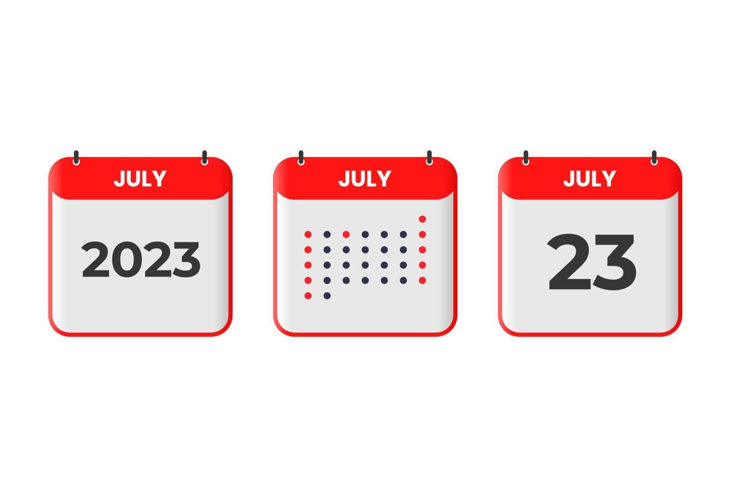 icône de conception de calendrier du 23 juillet. Calendrier 2023, rendez-vous, concept de date importante vecteur