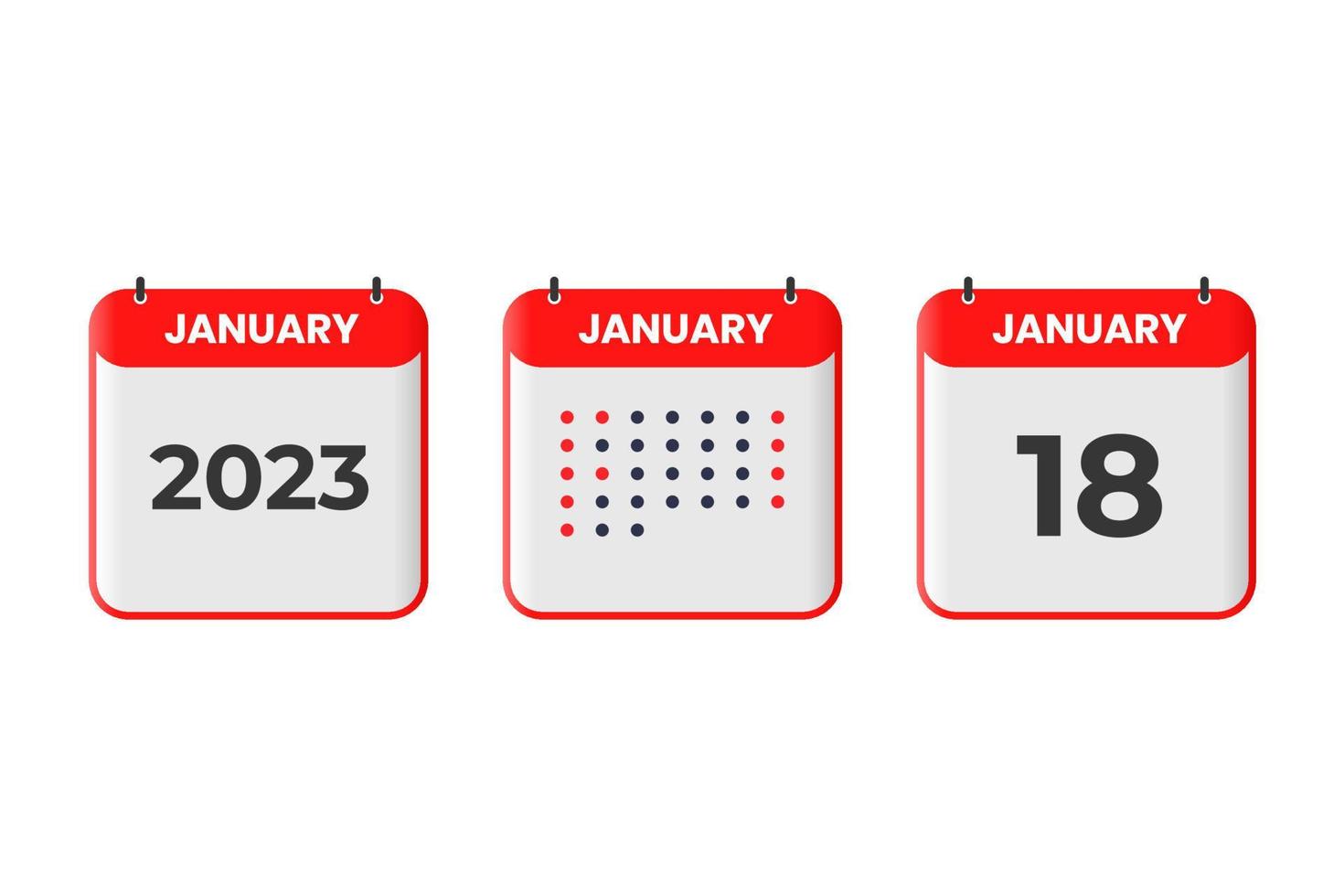 icône de conception de calendrier du 18 janvier. Calendrier 2023, rendez-vous, concept de date importante vecteur