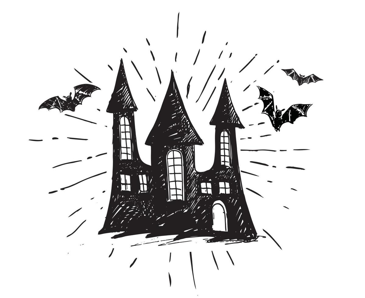 halloween, vieille maison. illustration dessinée à la main. vecteur