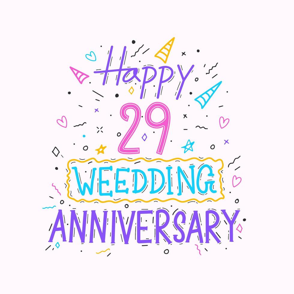 joyeux 29e anniversaire de mariage lettrage à la main. conception de typographie de dessin à la main de célébration d'anniversaire de 29 ans vecteur