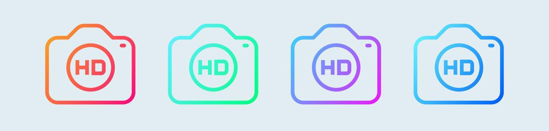 icône de ligne de résolution hd en dégradé de couleurs. illustration vectorielle de signes haute définition. vecteur