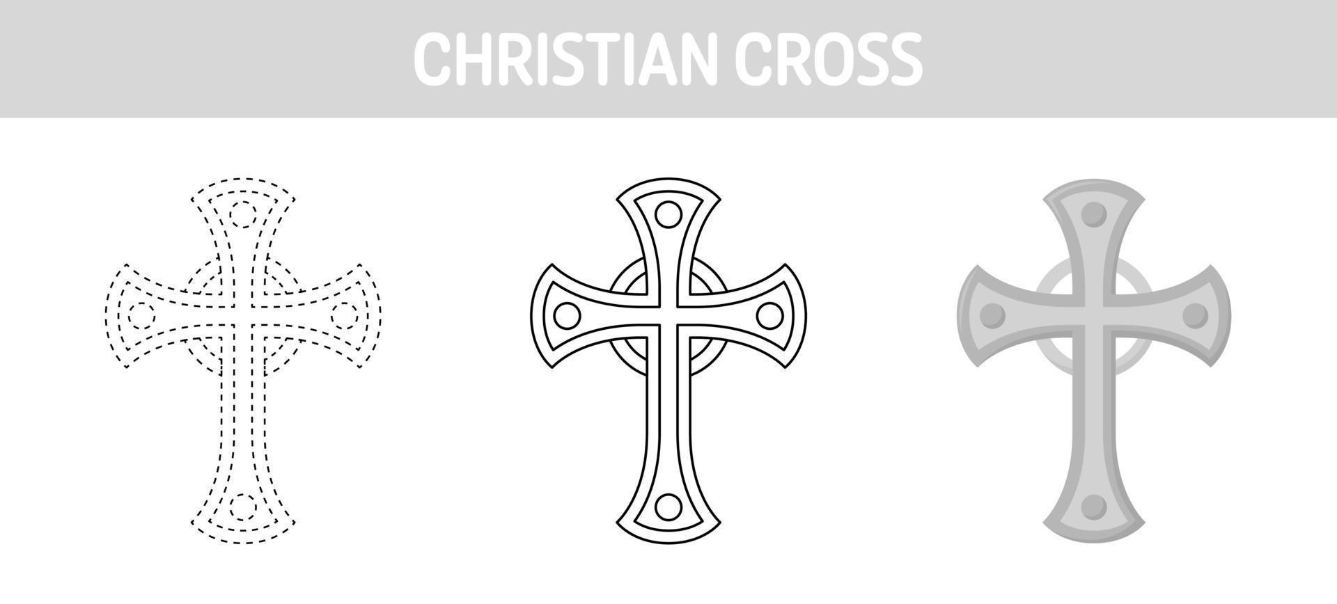 feuille de travail de traçage et de coloriage de la croix chrétienne pour les enfants vecteur