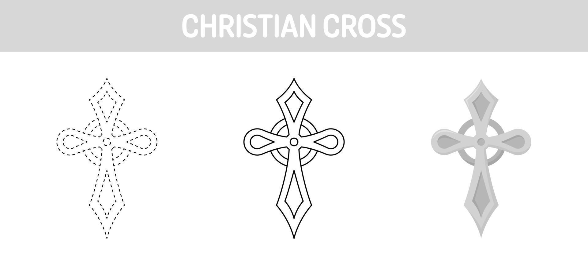 feuille de travail de traçage et de coloriage de la croix chrétienne pour les enfants vecteur