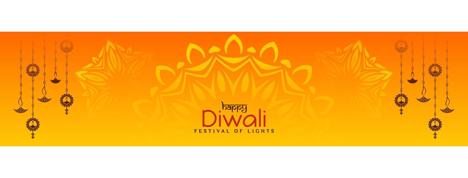 bannière du festival joyeux diwali avec un beau design de lampes suspendues vecteur