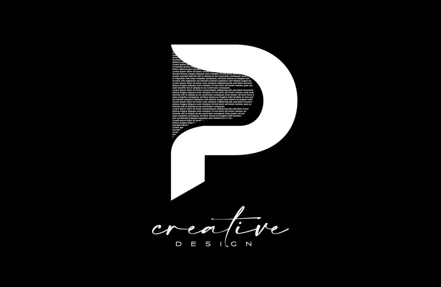 création de logo de lettre p blanche avec lettre créative p faite de vecteur de texture de police de texte noir