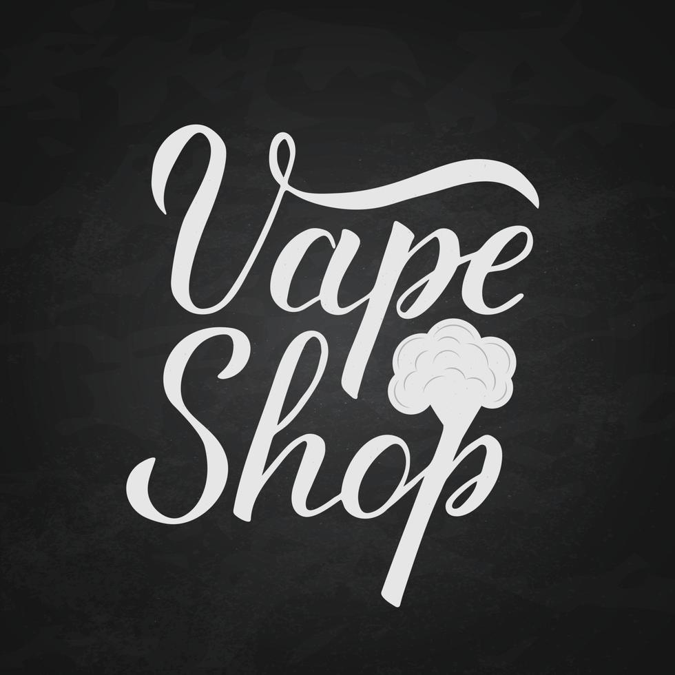 vape shop calligraphie lettrage à la main sur fond de tableau. logo minimaliste pour magasin de vapotage ou bar. illustration vectorielle. modèle facile à modifier pour la bannière, le panneau, l'affiche, le panneau, le dépliant, etc. vecteur