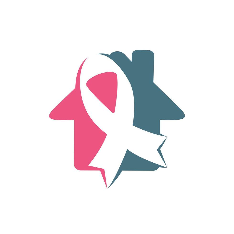 création de logo vectoriel maison ruban rose. symbole de sensibilisation au cancer du sein. octobre est le mois de la sensibilisation au cancer du sein dans le monde.